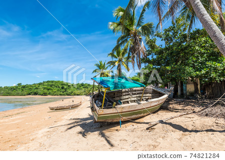 Wooden boat, Nosy Be island, Madagascar 74821284