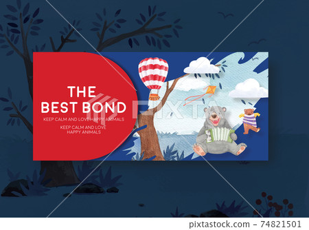 Billboard template with happy animals concept design watercolor illustration Billboard template with happy animals concept design watercolor illustration 74821501
