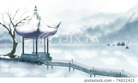 Chinese architecture antique scene four seasons winter snow 74822423