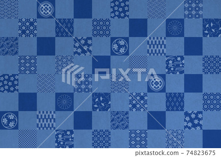 Traditional Japanese pattern lattice checkered pattern indigo horizontal background Traditional Japanese pattern lattice checkered pattern indigo horizontal background 74823675