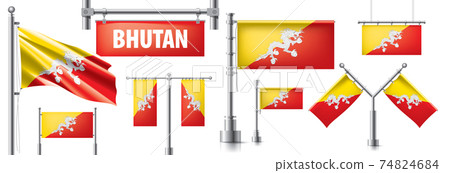 Vector set of the national flag of Bhutan in various creative designs 74824684