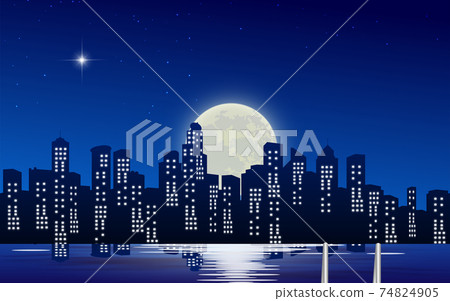 view of outdoor swimming pool on the high building in night view of outdoor swimming pool on the high building in night 74824905