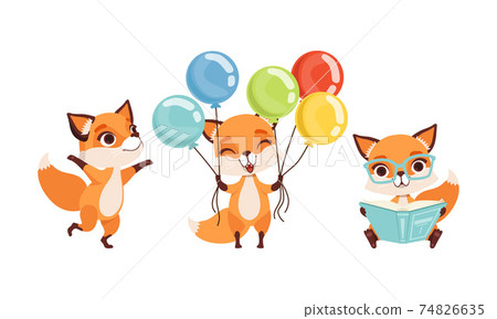 Adorable Little Fox in Various Actions Set, Lovely Happy Baby Animal Cartoon Character Vector Illustration on White Background Adorable Little Fox in Various Actions Set, Lovely Happy Baby Animal Cartoon Character Vector Illustration on White Background 74826635