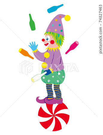 A clown juggling on a ball 74827463