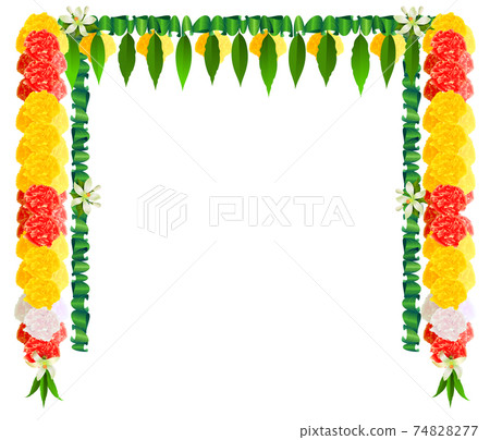 Flower garland mala for ugadi indian holiday. Template frame greeting card banner Flower garland mala for ugadi indian holiday. Template frame greeting card banner 74828277