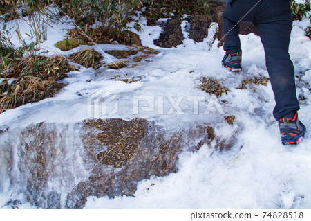 Mt. Gozaisho mountain climbing, remaining snow on the middle mountain trail Mt. Gozaisho mountain climbing, remaining snow on the middle mountain trail 74828518