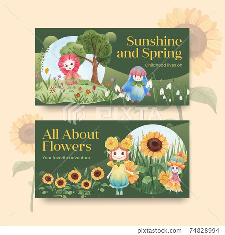 Twitter template with floral character concept design watercolor illustration Twitter template with floral character concept design watercolor illustration 74828994