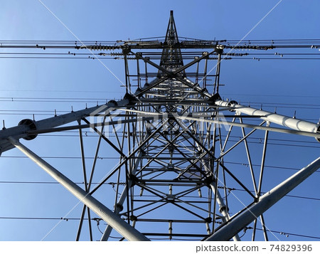 Steel tower from directly below Steel tower from directly below 74829396