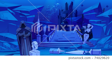 Ancient ruins, old architecture sunken under water Ancient ruins, old architecture sunken under water 74829620