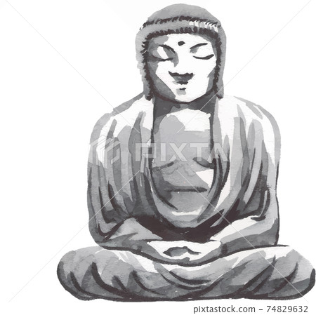 Japan traditional sumi-e painting. Fuji mountain, monk, sunset. Japan sun. Indian ink illustration. Japanese picture on rice paper. Vector drawing. Japan traditional sumi-e painting. Fuji mountain, monk, sunset. Japan sun. Indian ink illustration. Japanese picture on rice paper. Vector drawing. 74829632