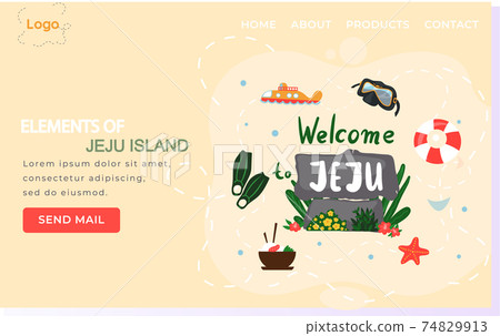 Welcome to Jeju island in South Korea, traditional landmarks, symbols. Korean land with traditional attractions Welcome to Jeju island in South Korea, traditional landmarks, symbols. Korean land with traditional attractions 74829913