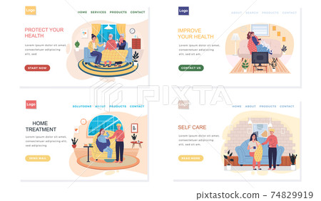 Set of illustrations about medical website with treatment advice. Effective self care concept 74829919