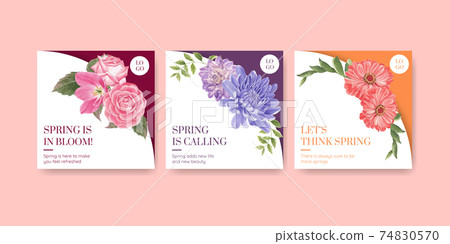Advertise template with spring bright concept design watercolor illustration 74830570