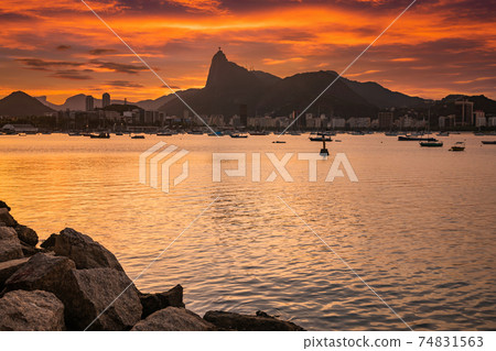 Beautiful panorama of Rio de Janeiro at twilight, Brazil. Corcovado 74831563