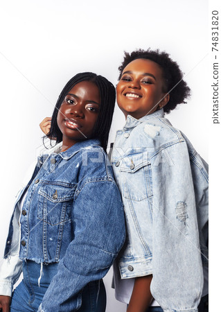 diverse multi nation girls, teenage friends cheerful having fun, happy smiling, cute posing isolated on white background, lifestyle people concept 74831820