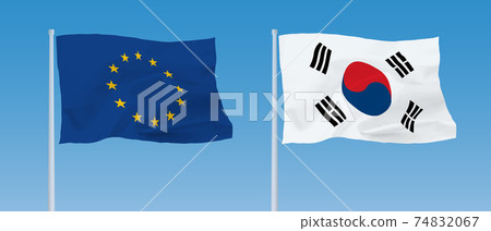 EU and South Korean flags 74832067
