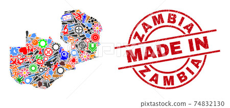 Education Mosaic Zambia Map and Made in Distress Watermark 74832130
