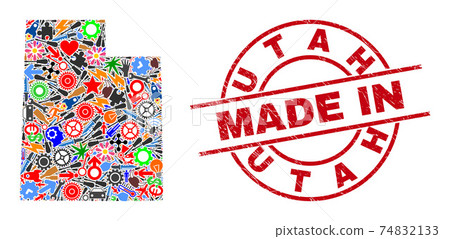 Component Mosaic Utah State Map and Made in Scratched Rubber Stamp Component Mosaic Utah State Map and Made in Scratched Rubber Stamp 74832133
