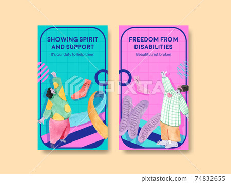 Instagram template with world down syndrome day concept design for social media and community watercolor illustration 74832655