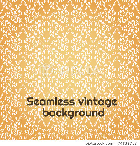 Seamless damask floral pattern. Baroque wallpaper. Vector vintage white ornament on gold background 74832718