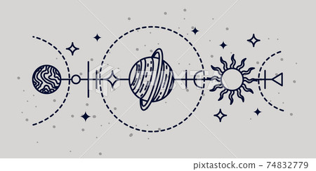 Mystical astrological vector illustration. Magic symbols. Zodiac. Astronomy. Line art illustration. 74832779