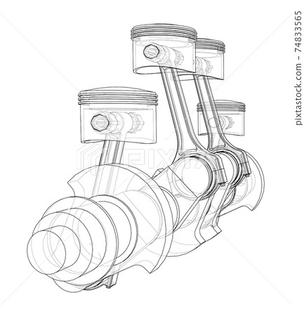 Engine crankshaft with pistons outline. Vector Engine crankshaft with pistons outline. Vector 74833565