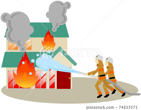 House fire, fire extinguishing activities House fire, fire extinguishing activities 74833571