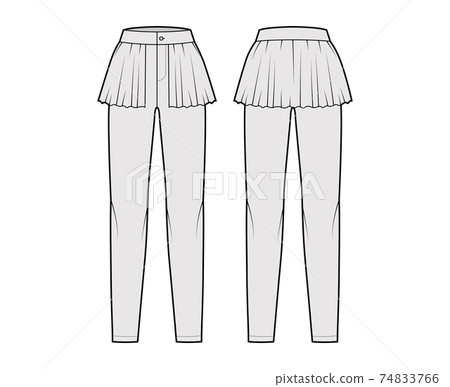 Pants peplum technical fashion illustration with extended normal waist, high rise, full length, frilled skirt bottom Pants peplum technical fashion illustration with extended normal waist, high rise, full length, frilled skirt bottom 74833766