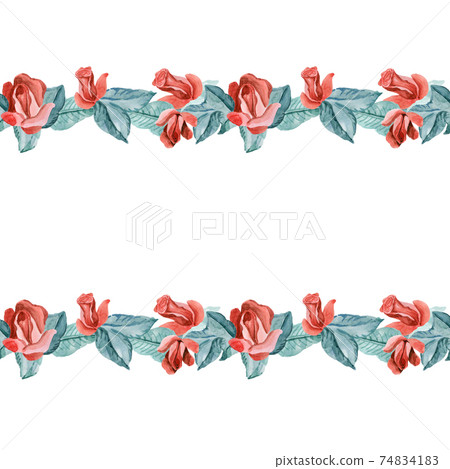 Seamless floral border. White flower garland on pink background roses flowers 74834183