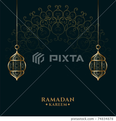 ramadan kareem islamic golden lantern background design 74834878