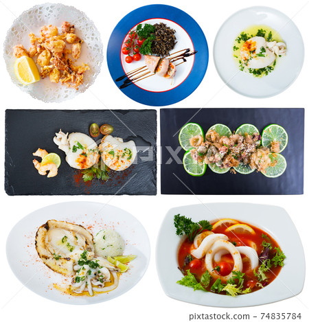 Collection of meals with calamari and cuttles 74835784