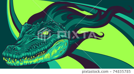 Vector illustration, a ferocious alligator head with flames 74835785