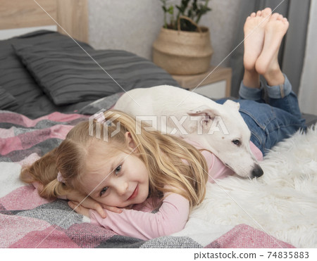 Portrait girl with pet. Portrait girl with pet. 74835883