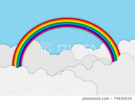 Background of clouds, sky and rainbow with overlapping paper Background of clouds, sky and rainbow with overlapping paper 74836028