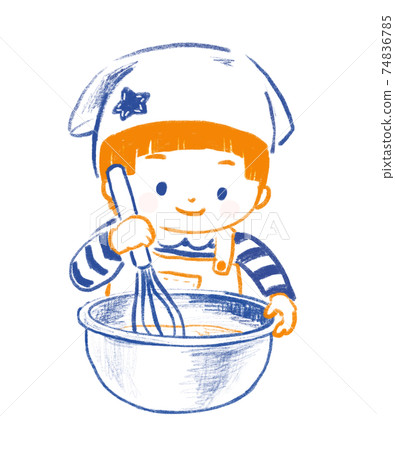 孩子們做飯（孩子用鮑勃攪拌麵團和打蛋器） 74836785