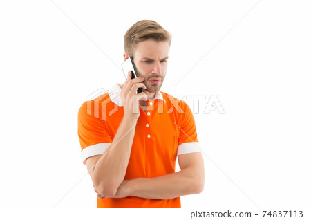 Smartphone generation. Handsome man talk on smartphonebile communication Smartphone generation. Handsome man talk on smartphonebile communication 74837113