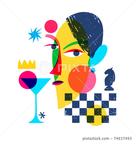 Chess abstract modern style line art woman portrait design. 74837493