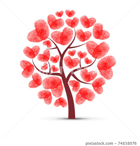 Red hearts tree finger print 74838076