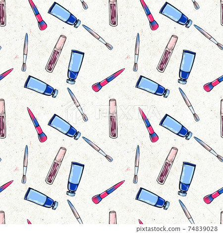 Make up seamless pattern. Hand drawn beauty background. 74839028