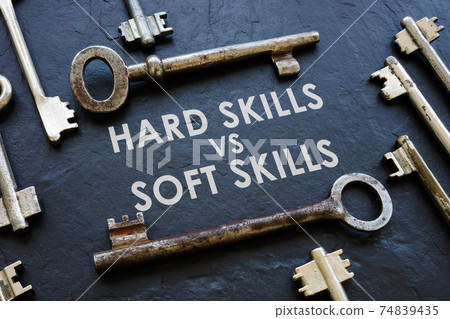 Hard skills vs soft skills and old metal keys. Hard skills vs soft skills and old metal keys. 74839435