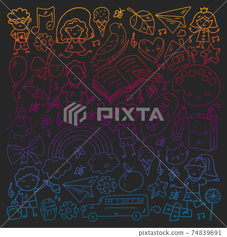 Vector pattern with items for school. Online internet education, e-learning. 74839691