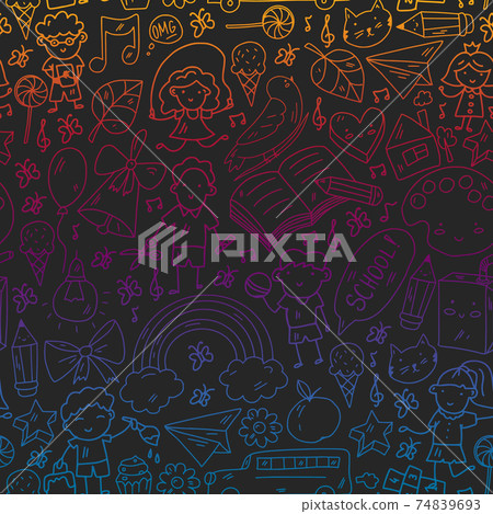 Vector pattern with items for school. Online internet education, e-learning. 74839693