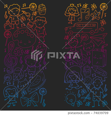 Vector pattern with items for school. Online internet education, e-learning. Vector pattern with items for school. Online internet education, e-learning. 74839709