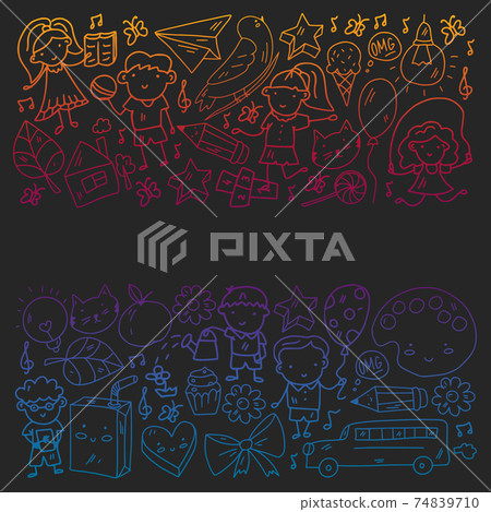 Vector pattern with items for school. Online internet education, e-learning. Vector pattern with items for school. Online internet education, e-learning. 74839710