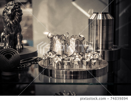 Object printed on metal 3d printer close-up 74839894