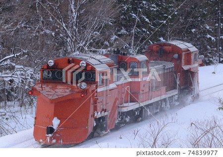 Russell locomotive running away with a little snow smoke (follow-up) 74839977