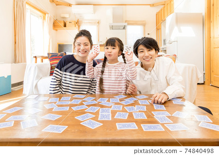 Home time, refraining from going out Parents and children enjoying playing cards at home Home time, refraining from going out Parents and children enjoying playing cards at home 74840498