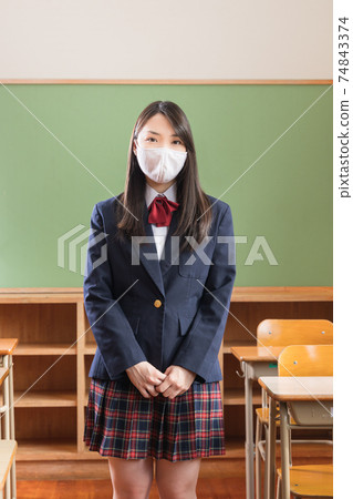 High school girl in a mask, high school student High school girl in a mask, high school student 74843374