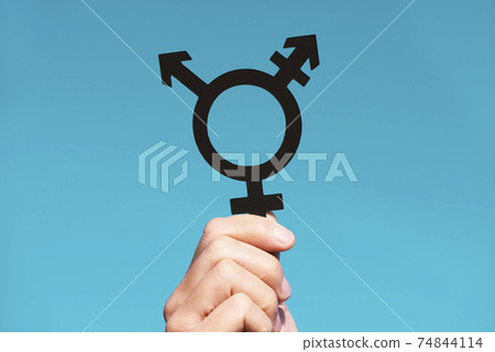 holding a transgender symbol against the sky holding a transgender symbol against the sky 74844114