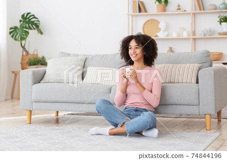 Enjoy relax and coffee in free time before work at home during covid-19 lockdown 74844196